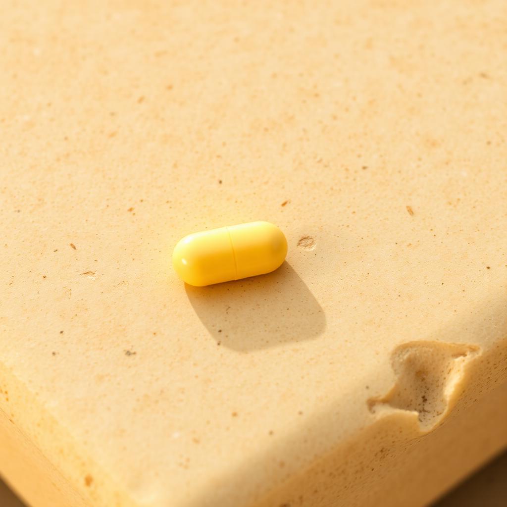 Yellow tadalafil tablet on a neutral surface